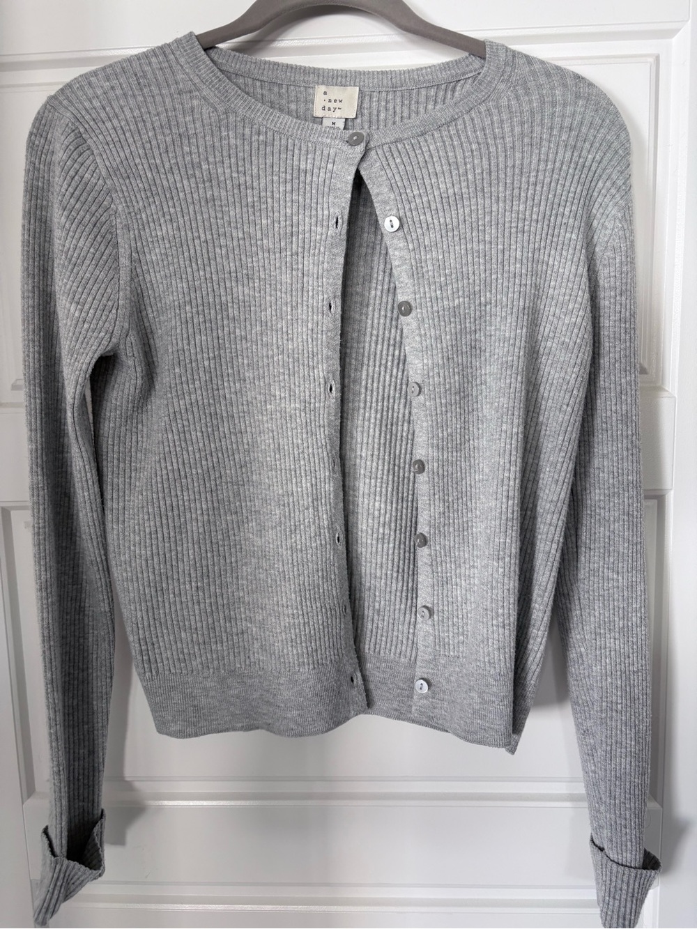 a new day Light Gray Ribbed Button-Up Crewneck Cardigan